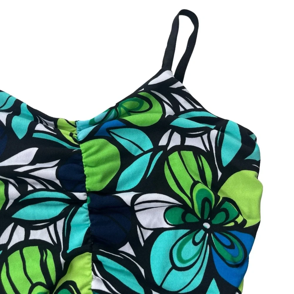 iz BYER California Girl’s Size 8 Turquoise Lime Green, Floral Handkerchief Dress